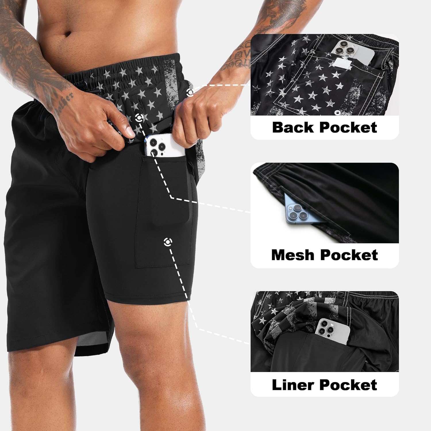 Detalle de FT FENTENG 9" Big & Tall 2-in-1 Swim Trunks with Compression Liner