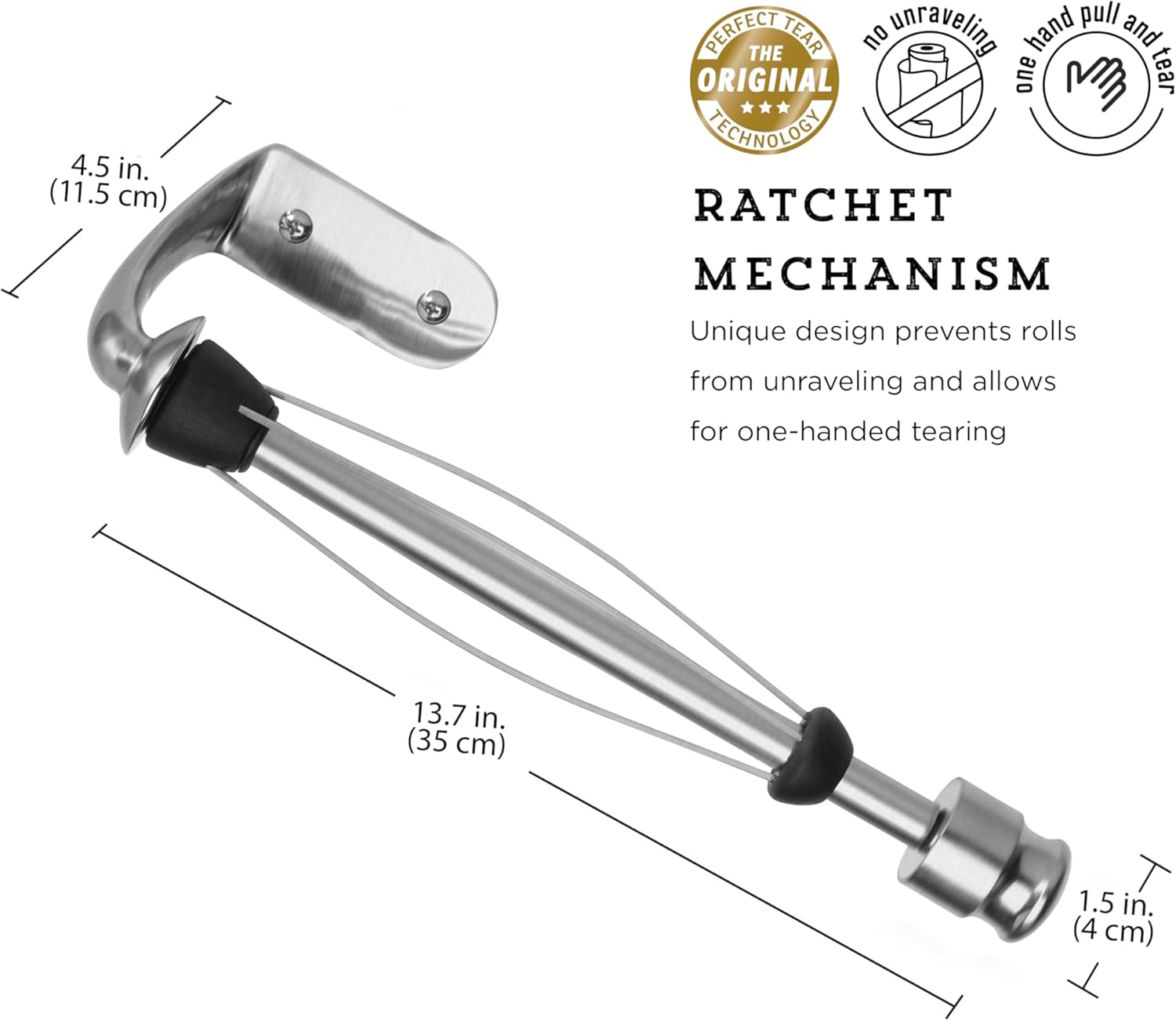 Detalle 2 de Kamenstein Perfect Tear Wall Mount Paper Towel Holder (14-Inch), Brushed Silver Metal Finish