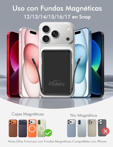 Thumbnail 2 de podoru powerbank Mag-Safe 10.000 mAh con carga magnética y USB-C PD de 20W (pantalla LED) para iPhone