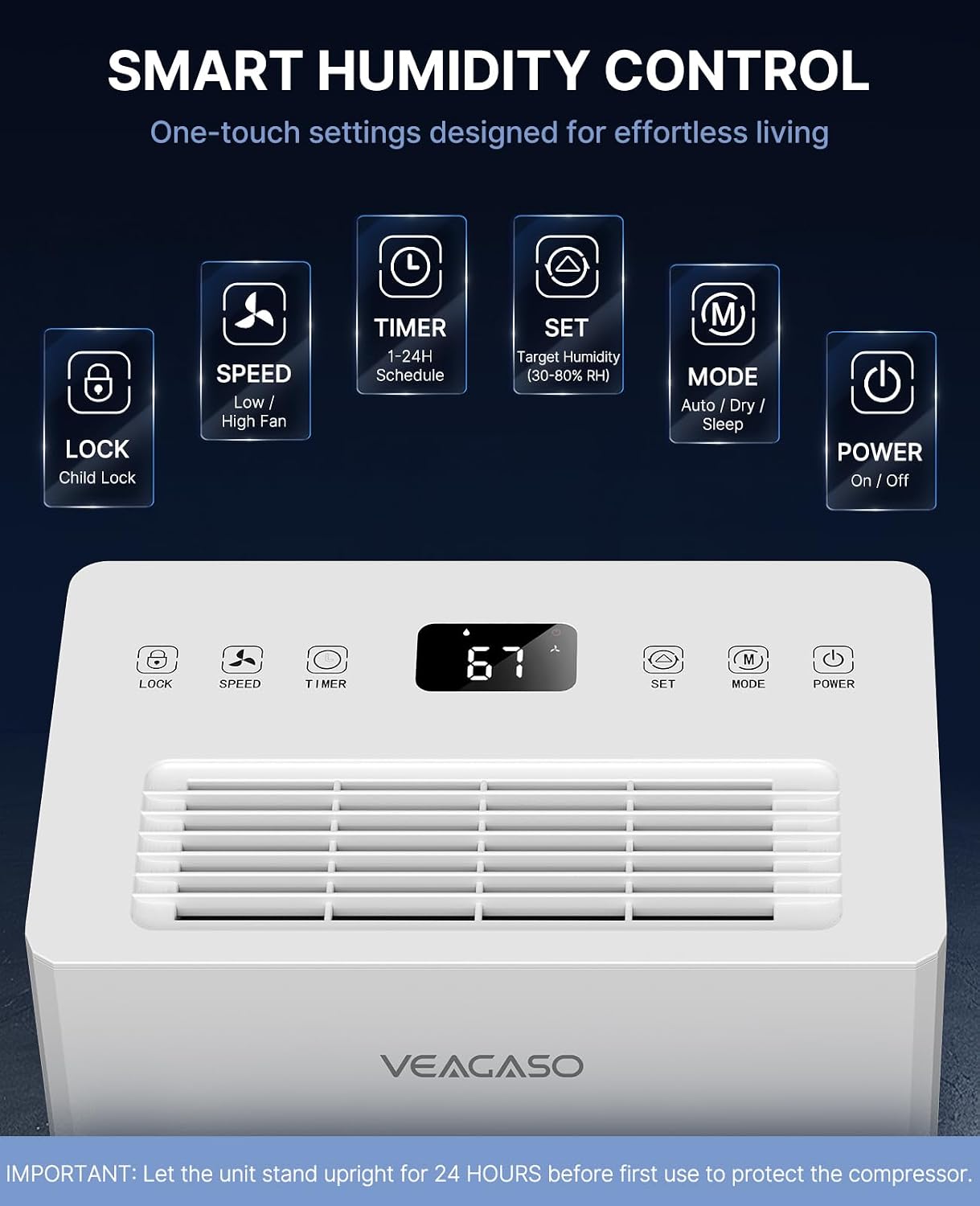 Detalle de VEAGASO dehumidifier 28-pint