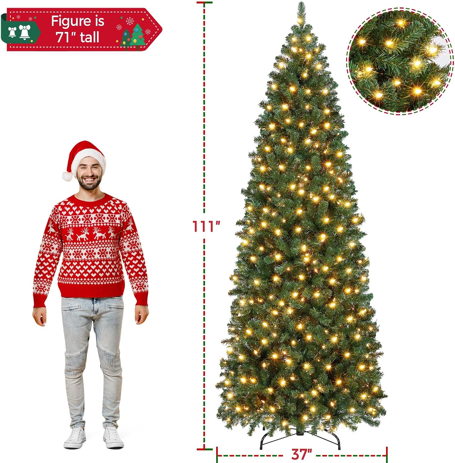 Detalle 2 de Yaheetech HWOA-100/2FR(0.2A) 9ft Pre-Lit Pencil Christmas Tree