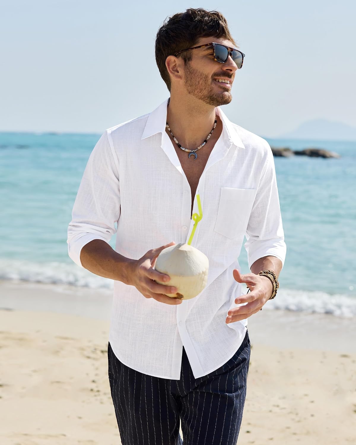 Thumbnail 1 de Alimens & Gentle Men's Cotton Linen Textured Shirt – Long Sleeve Button-Down