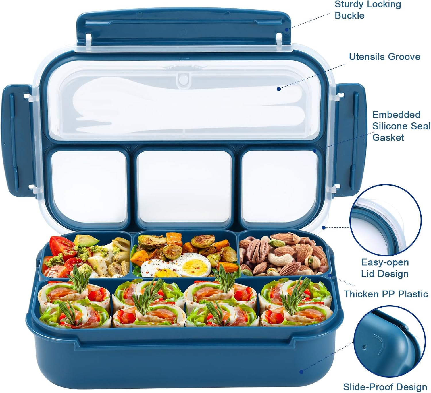 Thumbnail 2 de Shell and Turtle Bento Box Adult Lunch Box: 4-Compartment, Navy, Microwave Safe