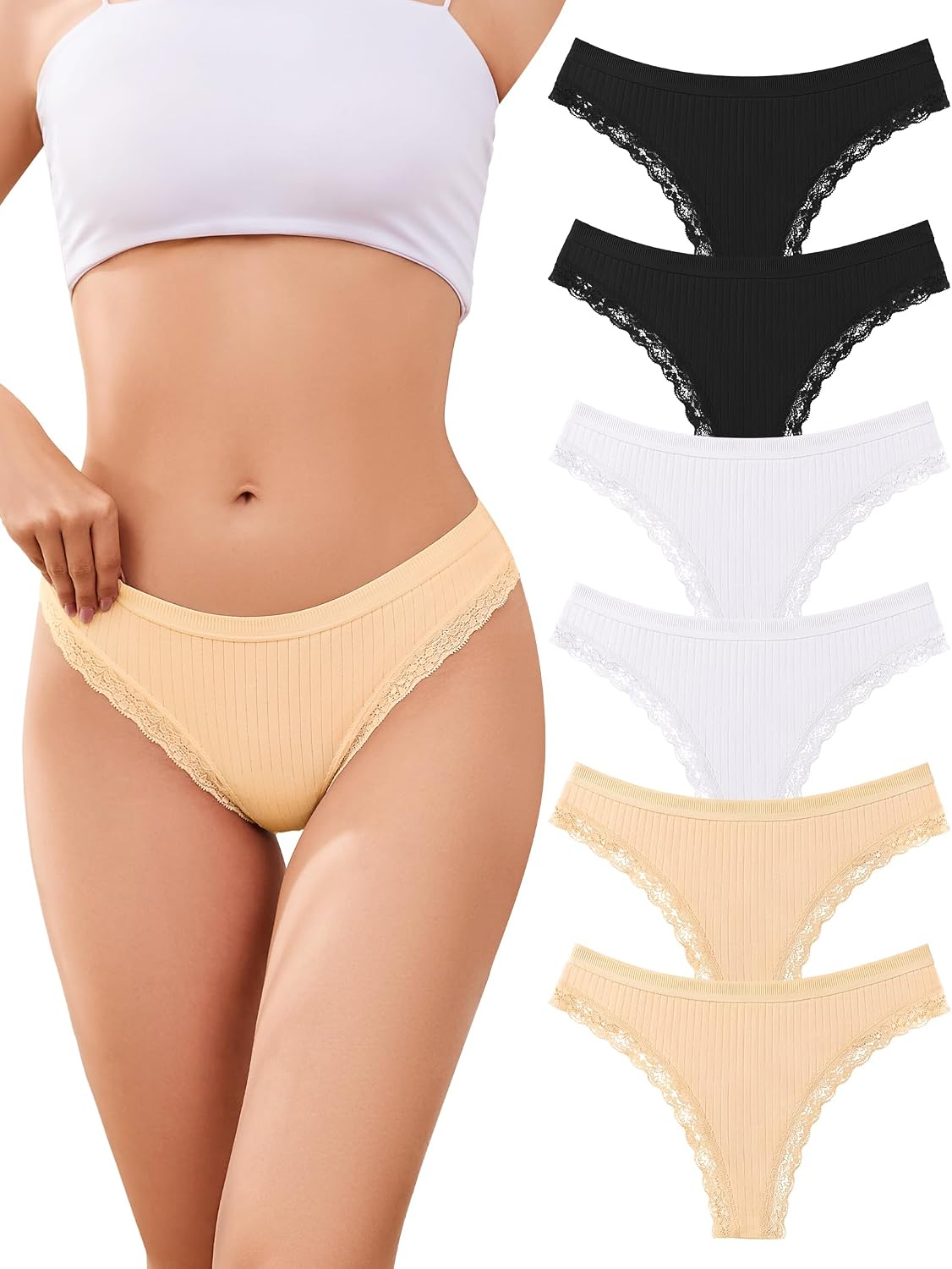 Detalle de ANSUKOO stringtrosor i bomull, 6-pack med låg midja och sömlös design