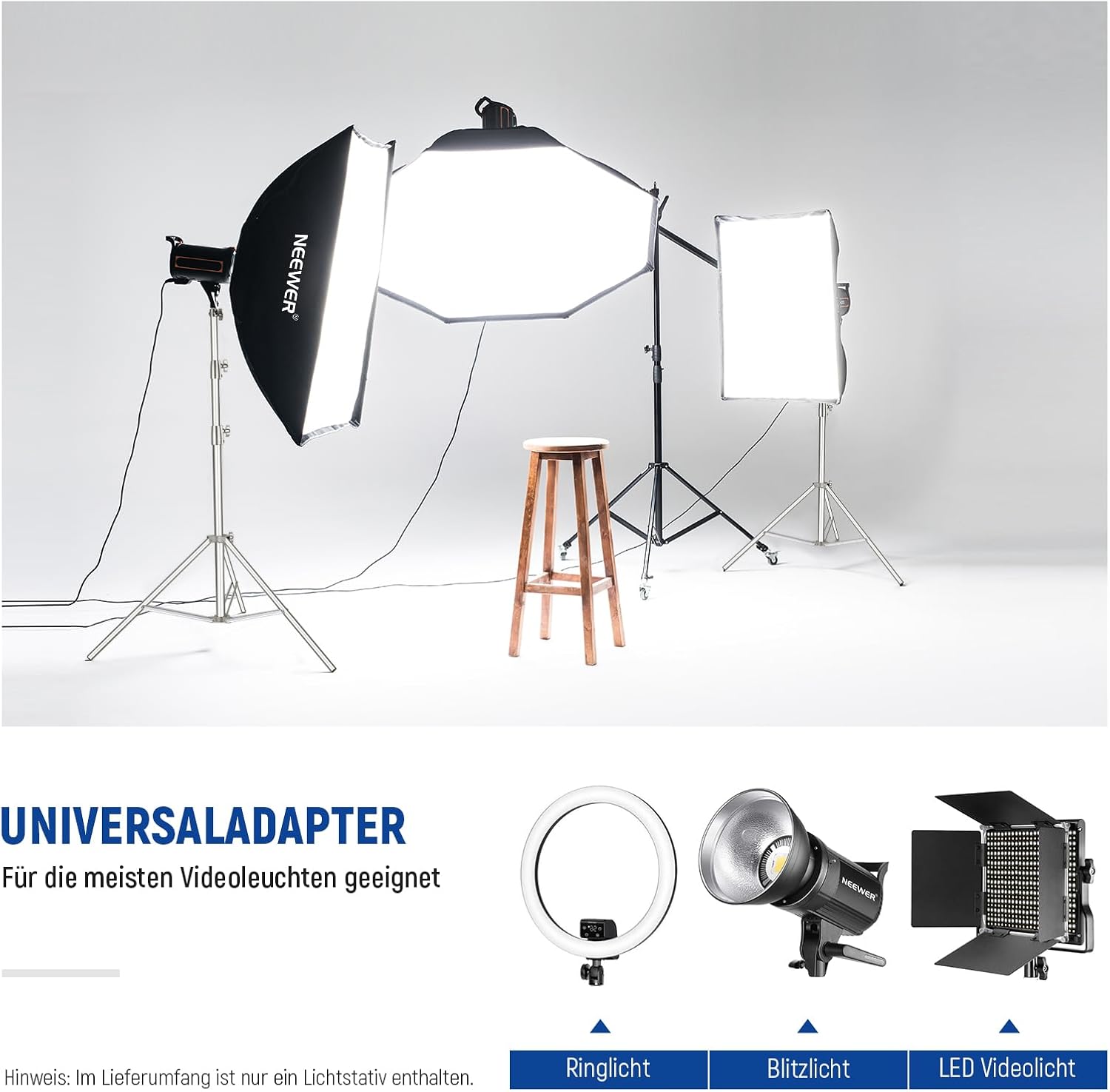 Thumbnail 2 de NEEWER ST-280SS Lichtstativ (2er-Set) aus Edelstahl, 126–280 cm, federgedämpft, 1/4"–3/8" Adapter