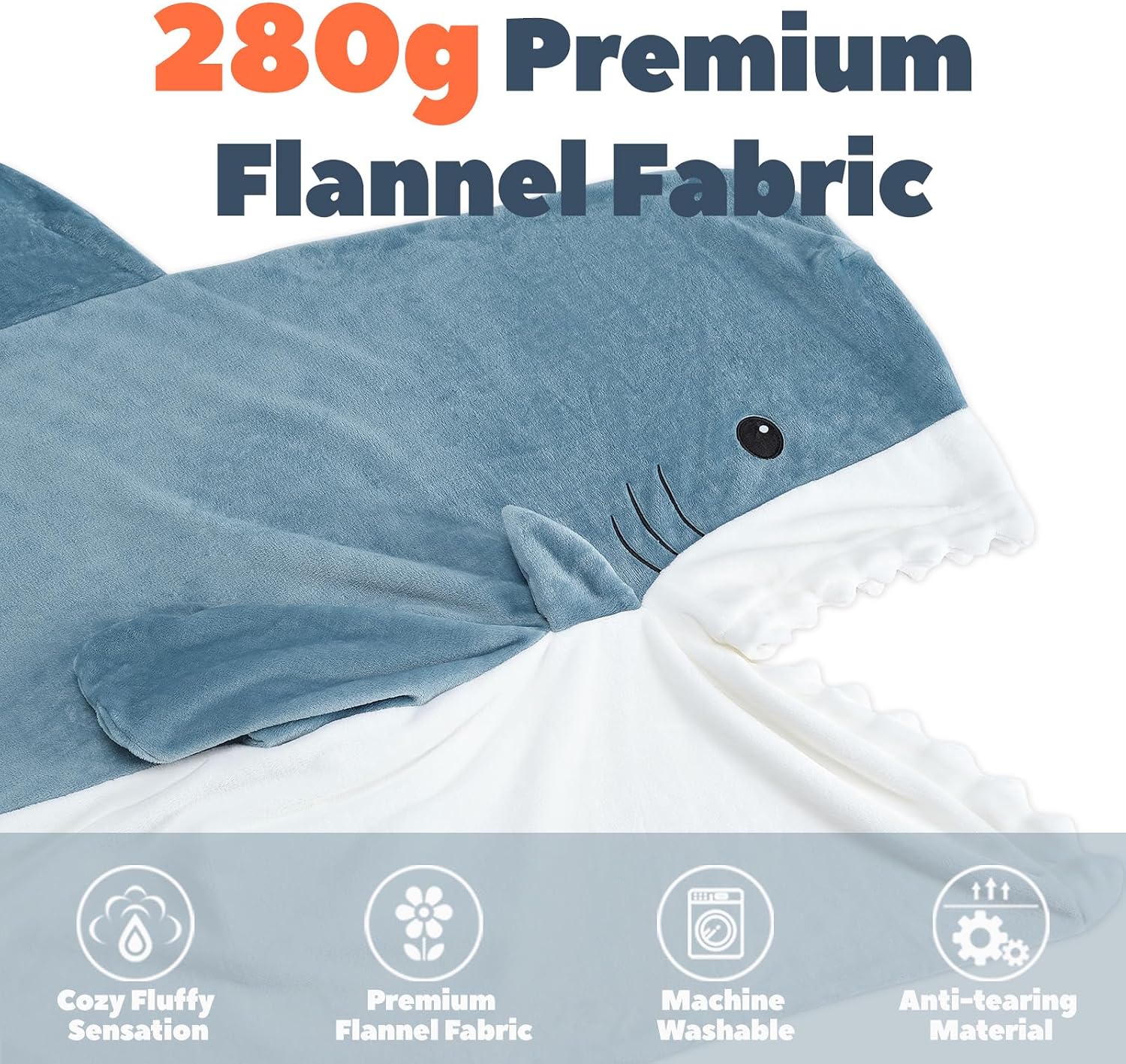 Detalle de Touchat Shark Blanket for Adults, Blue Large 280 GSM Flannel Wearable Blanket