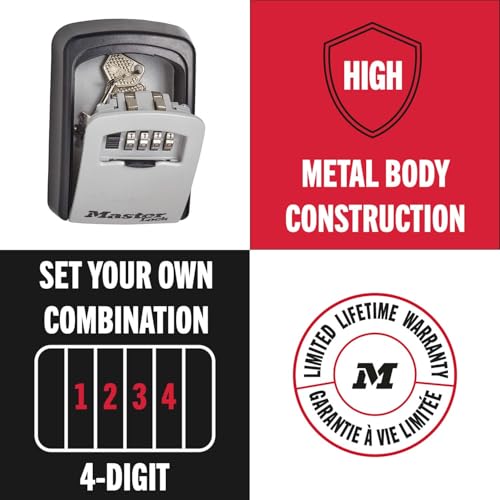 Detalle de Master Lock Boîte à clés sécurisée avec fixation murale – Extérieur, 11,9 x 8,5 x 3,6 cm