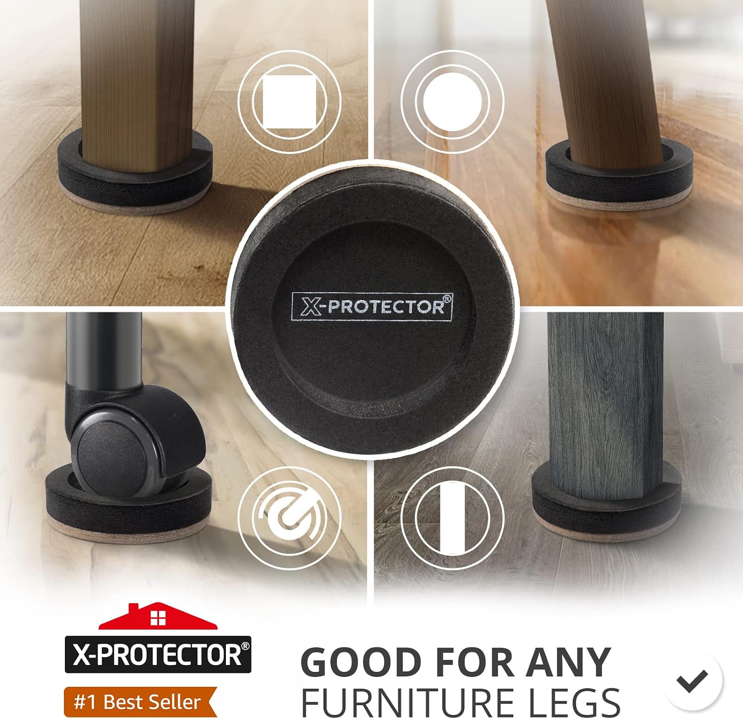 Detalle de X-Protector Furniture Sliders for Hard Floors, 16-Piece Felt and Foam Set