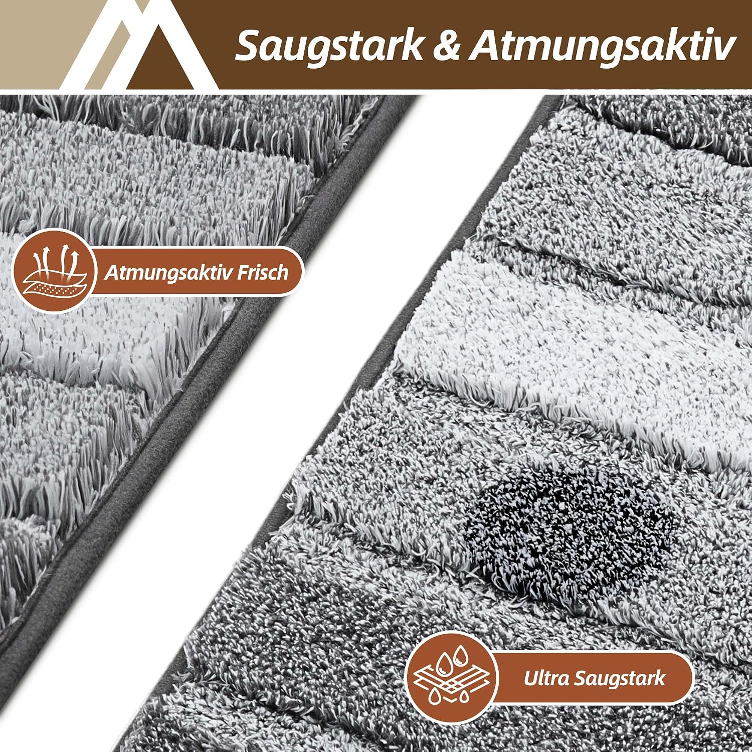 Detalle de COSY HOMEER Badezimmerteppich 40 x 60 cm – Flauschige, rutschfeste Badematte in Grau