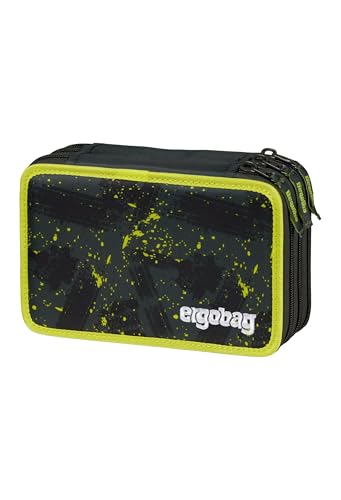 Detalle de ergobag Maxi Mäppchen Set 40-Teilig Grau – Lyra Stifte, Kleingeldfach, Lineal, Schere und MähdreschBär-Design