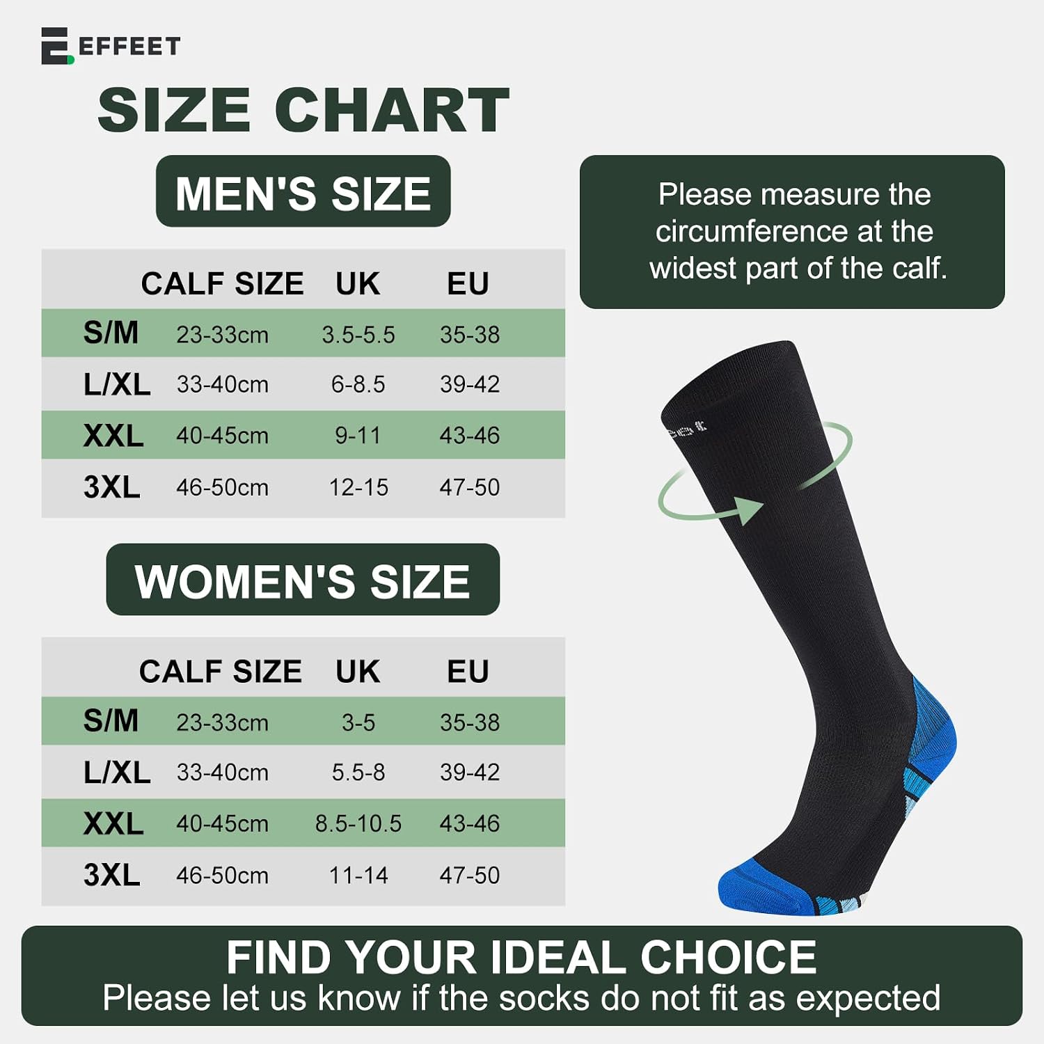Detalle de Effeet Compression Socks for Men & Women – 2 Pairs, Flight-Ready with Cushioned Sole & Reinforced Toe