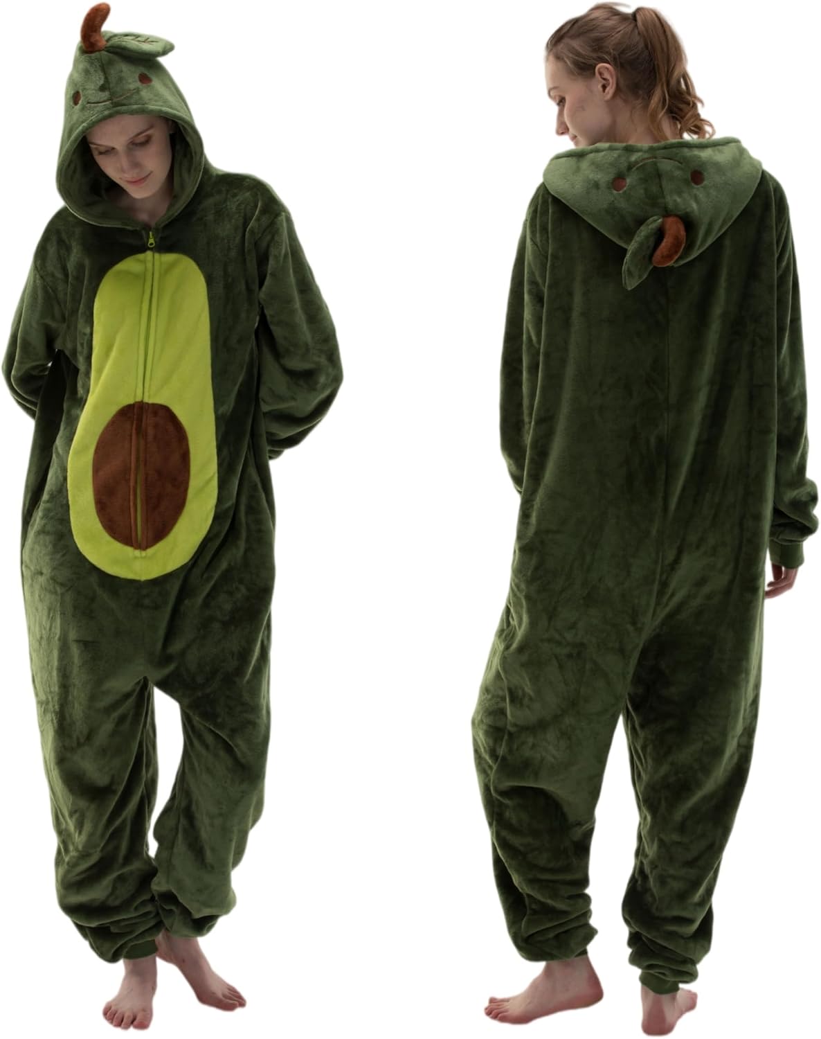 Detalle de COSUSKET Avocado Adult Onesie Pajamas, Flannel with Zipper and Side Pockets