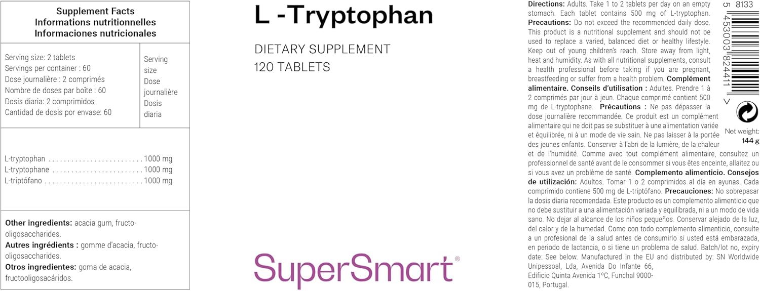 Thumbnail 1 de L-Tryptophane Supersmart — Précurseur de la sérotonine et de la mélatonine, vegan et sans gluten