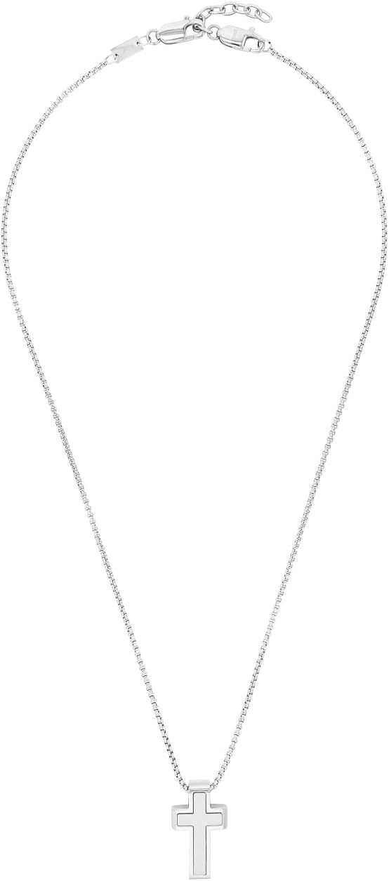 Thumbnail 1 de s.Oliver Herren-Kette mit Anhänger aus Edelstahl, Kreuz (55+5 cm, Silber) in Schmuck-Geschenkbox – 2035529