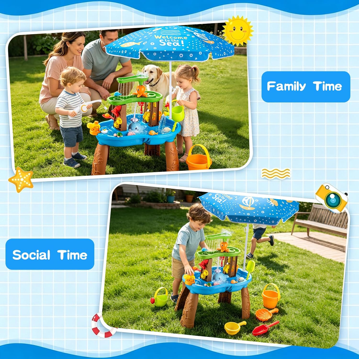 Detalle de Hogaruly 2026 Toddler Water Table with Umbrella & Fishing Game Set