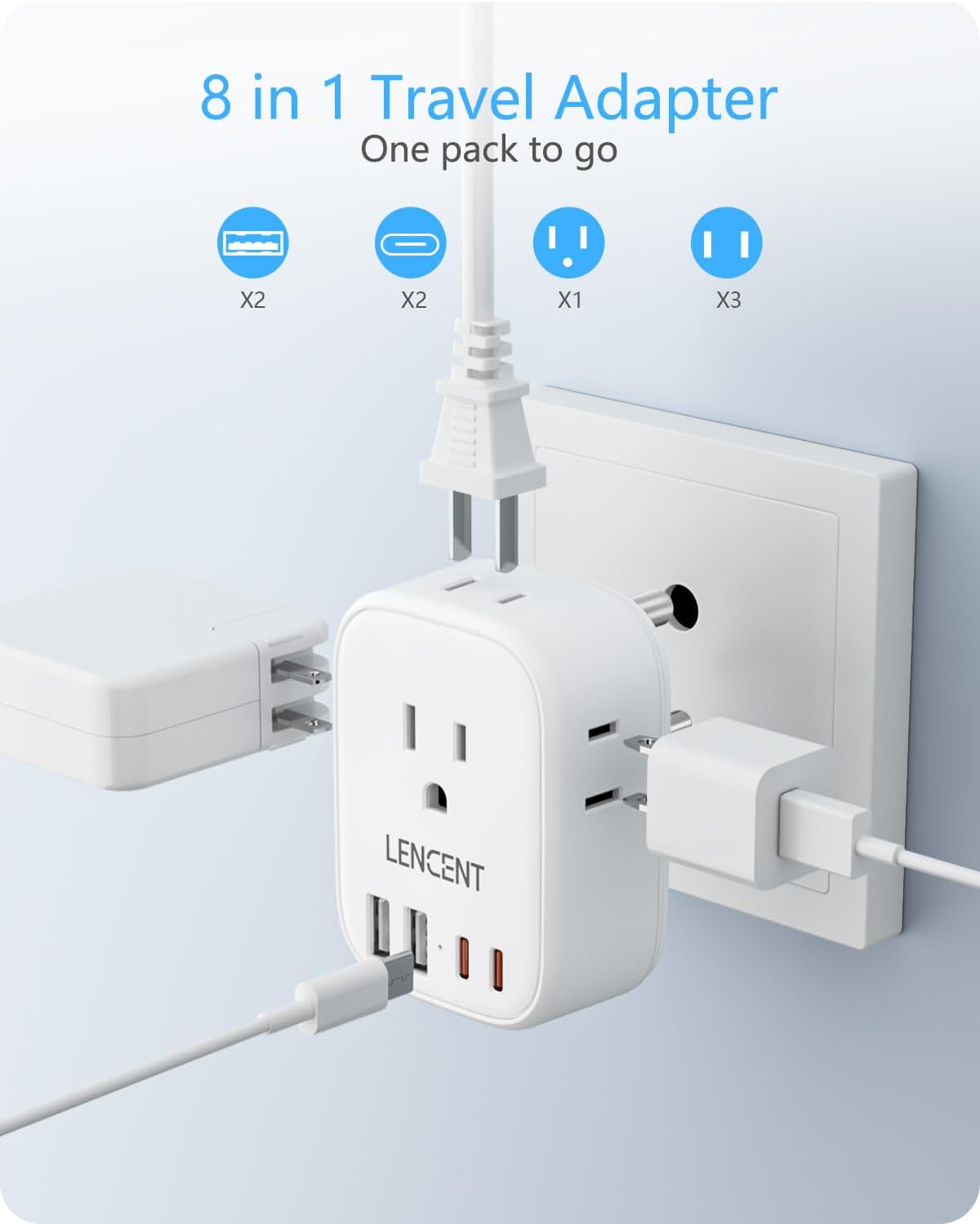 Detalle de LENCENT PA050USIN Type D Travel Adapter, 4 Outlets and 4 USB Ports