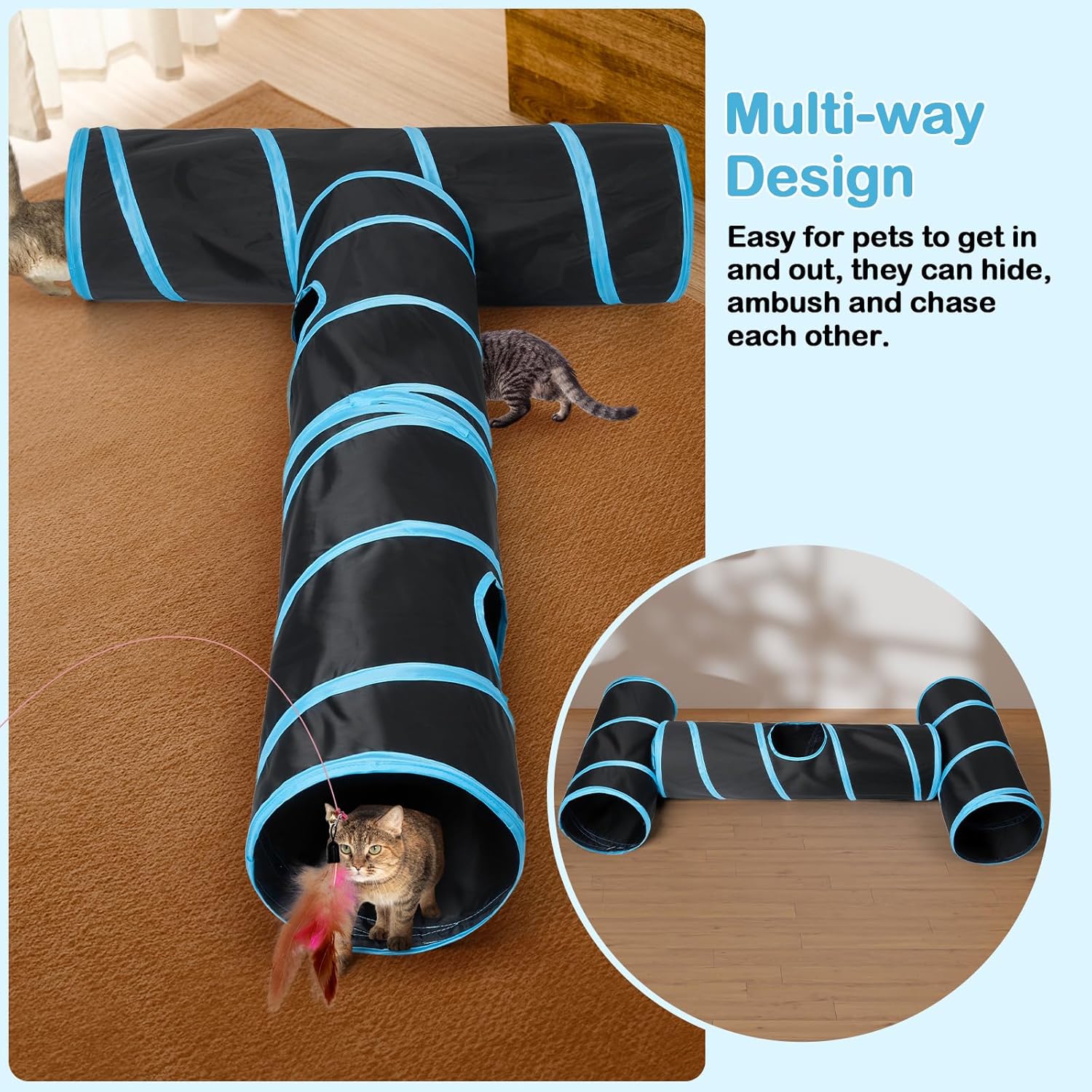 Thumbnail 3 de Odoland Large Cat Play Tunnels (90cm) DIY foldable modular tunnel set for indoor cats in black