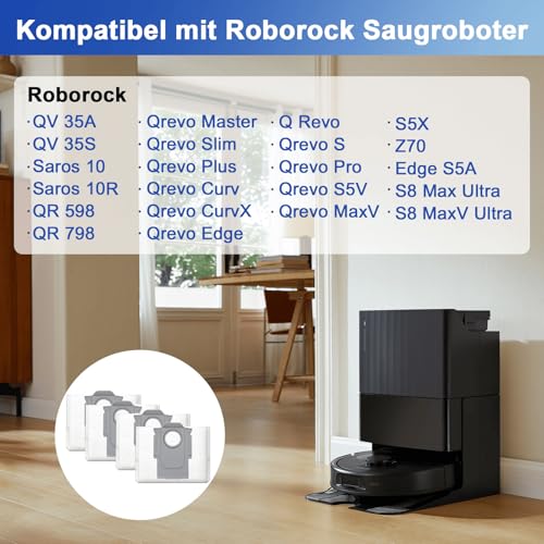 Detalle de Fishoney Staubbeutel – 15 Stück für Roborock QV/Qrevo, Saros und mehr (3,2 l, 13×12,5×20 cm)