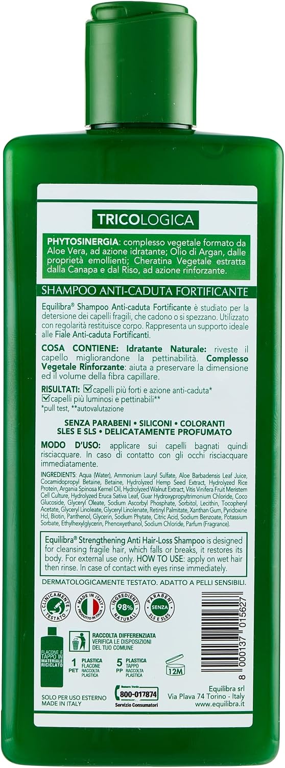 Thumbnail 1 de Equilibra Capelli Shampoo Anti-Caduta Fortificante all’Aloe Vera, Olio di Argan e Cheratina vegetale (3 flaconi da 300 ml)