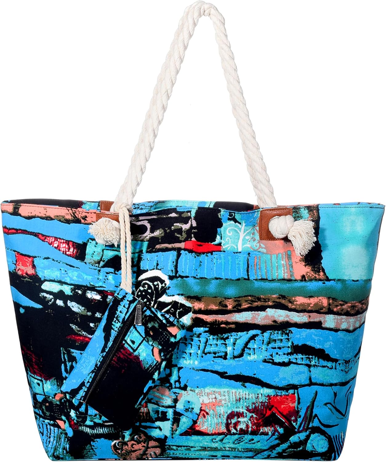 Detalle de DonDon Grande borsa da spiaggia idrorepellente con cerniera e tracolla (shopper XXL)