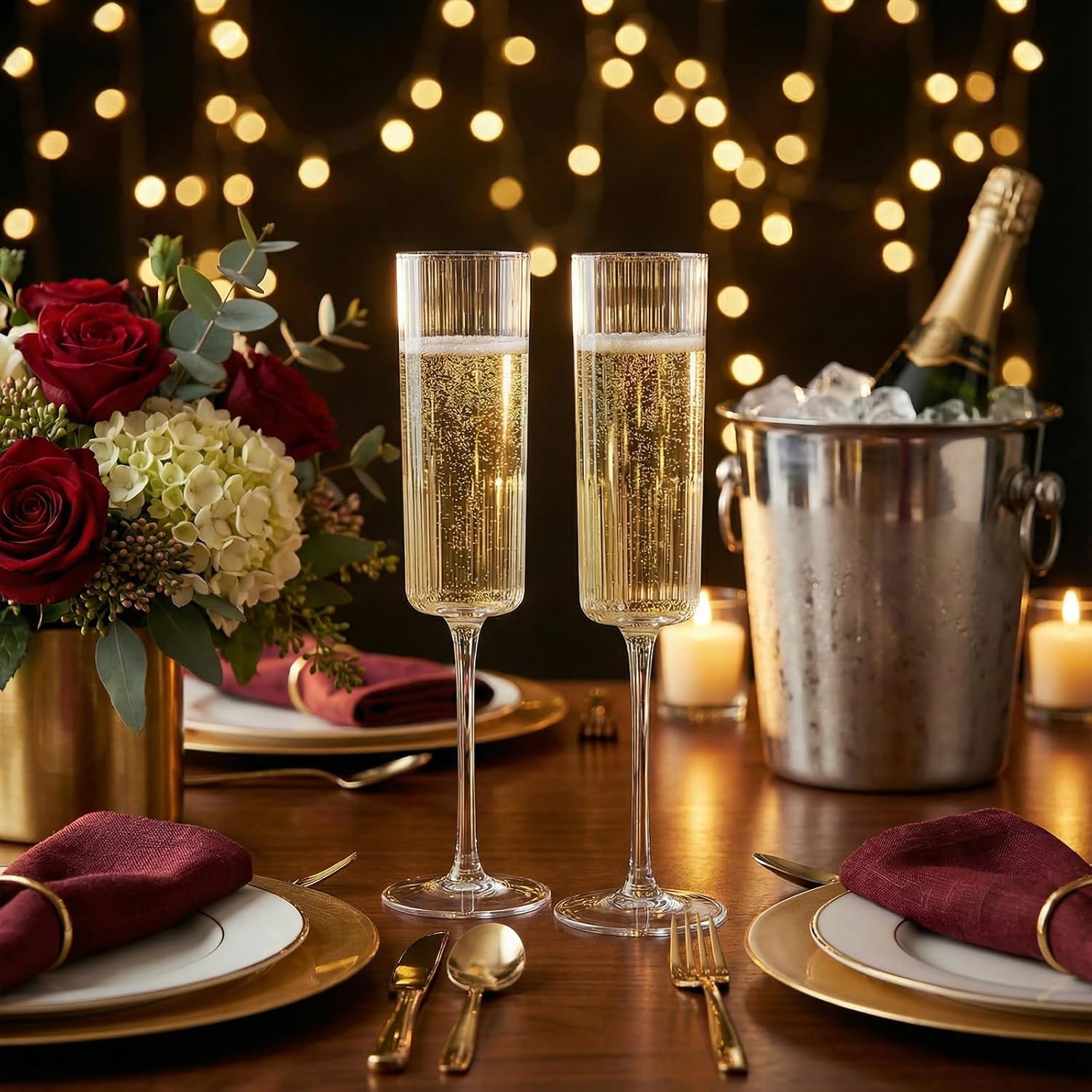 Detalle de Joyido 36 Pack Plastic Champagne Flutes - 6oz Ribbed Clear Disposable Glasses