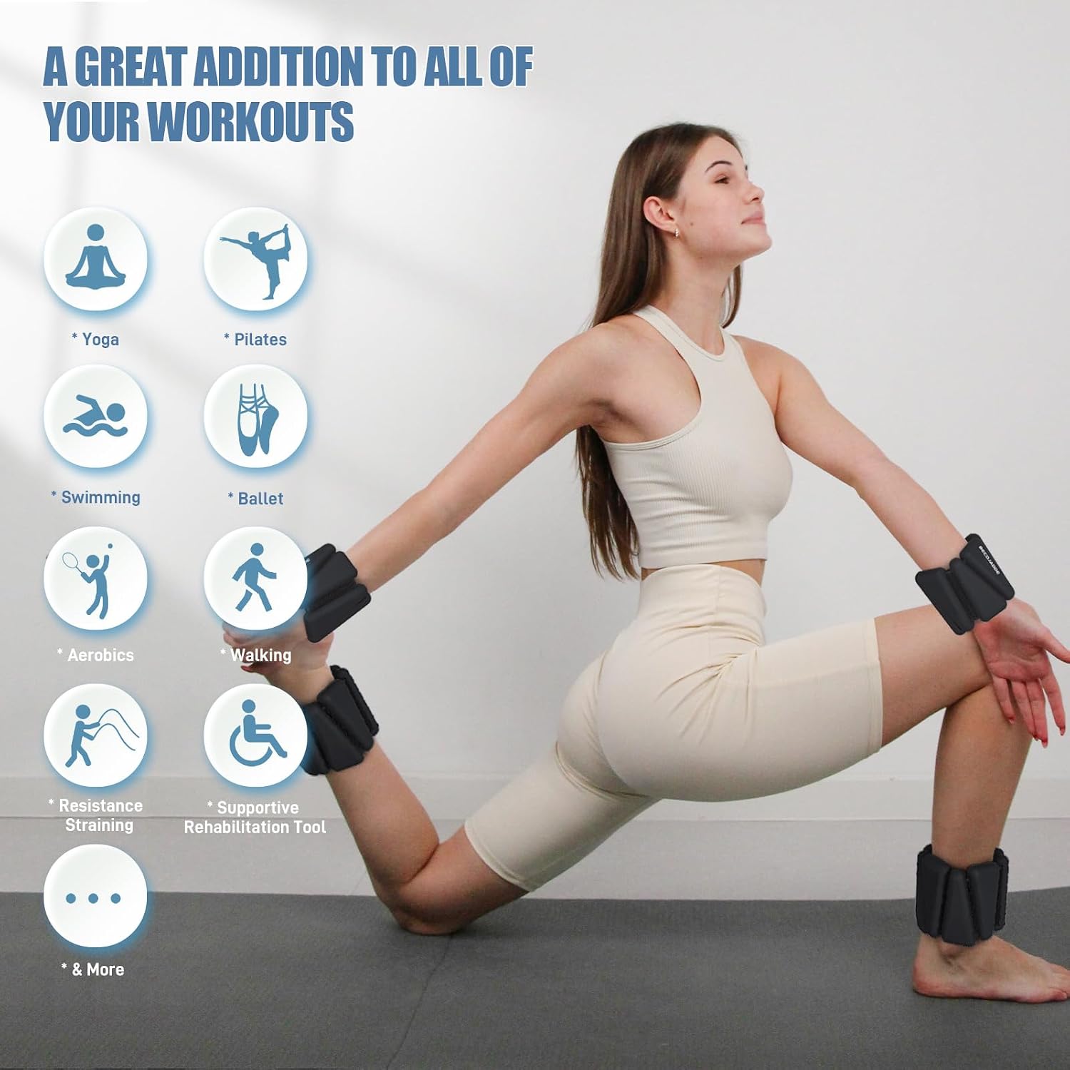 Thumbnail 6 de BECOJADDE Ankle Weights Set of 2 (1 lb/2 lb/3 lb Each) – Adjustable Wrist Weights for Women & Men