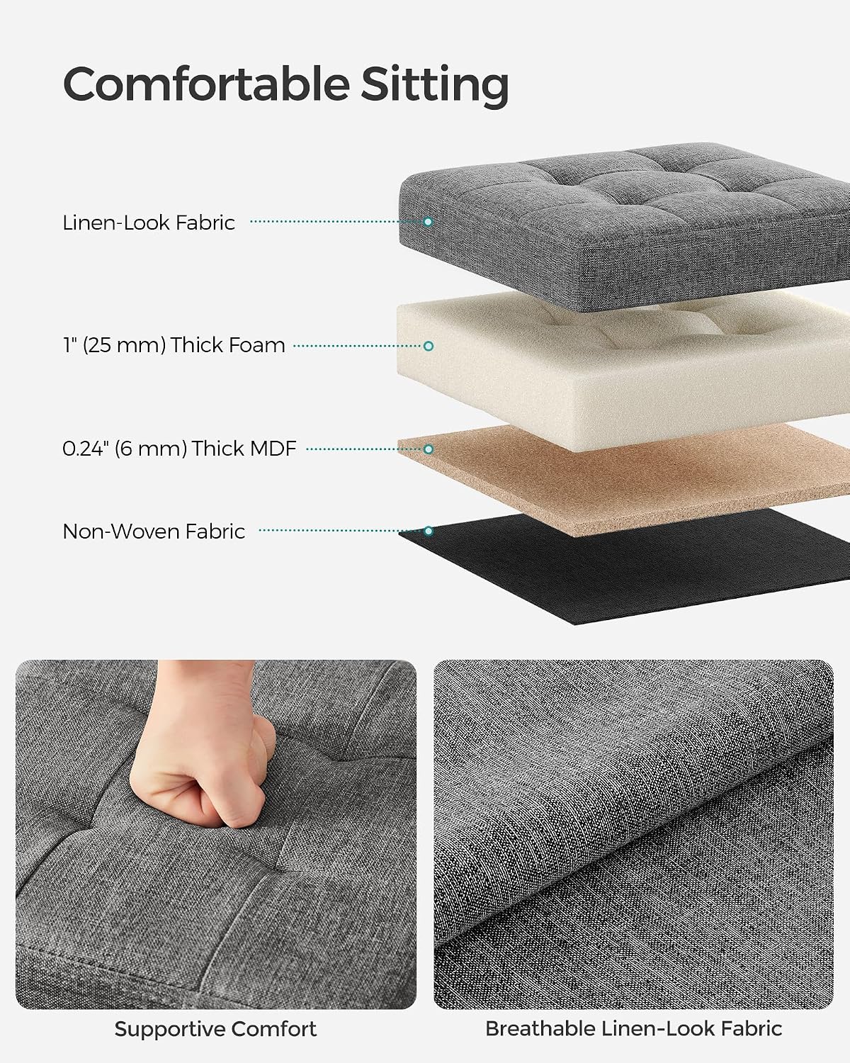 Thumbnail 3 de SONGMICS Storage Ottoman Set of 2 (LSF028G41) – storage bench, footrest and bed-end stool, dark grey