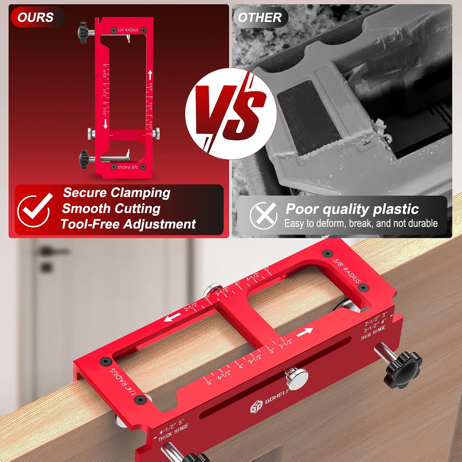 Thumbnail 2 de Gohelper LLT1062US Door Hinge Jig Kit with Aluminum Jig and Lock Templates