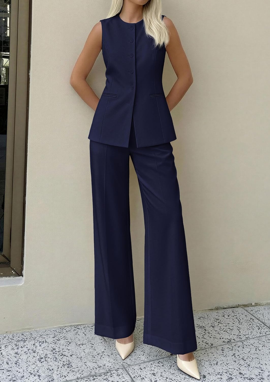 Thumbnail 2 de PRETTYGARDEN Women's 2 Piece Sets: Sleeveless Blazer Vest & Wide-Leg Pants (Spring-Summer 2026)