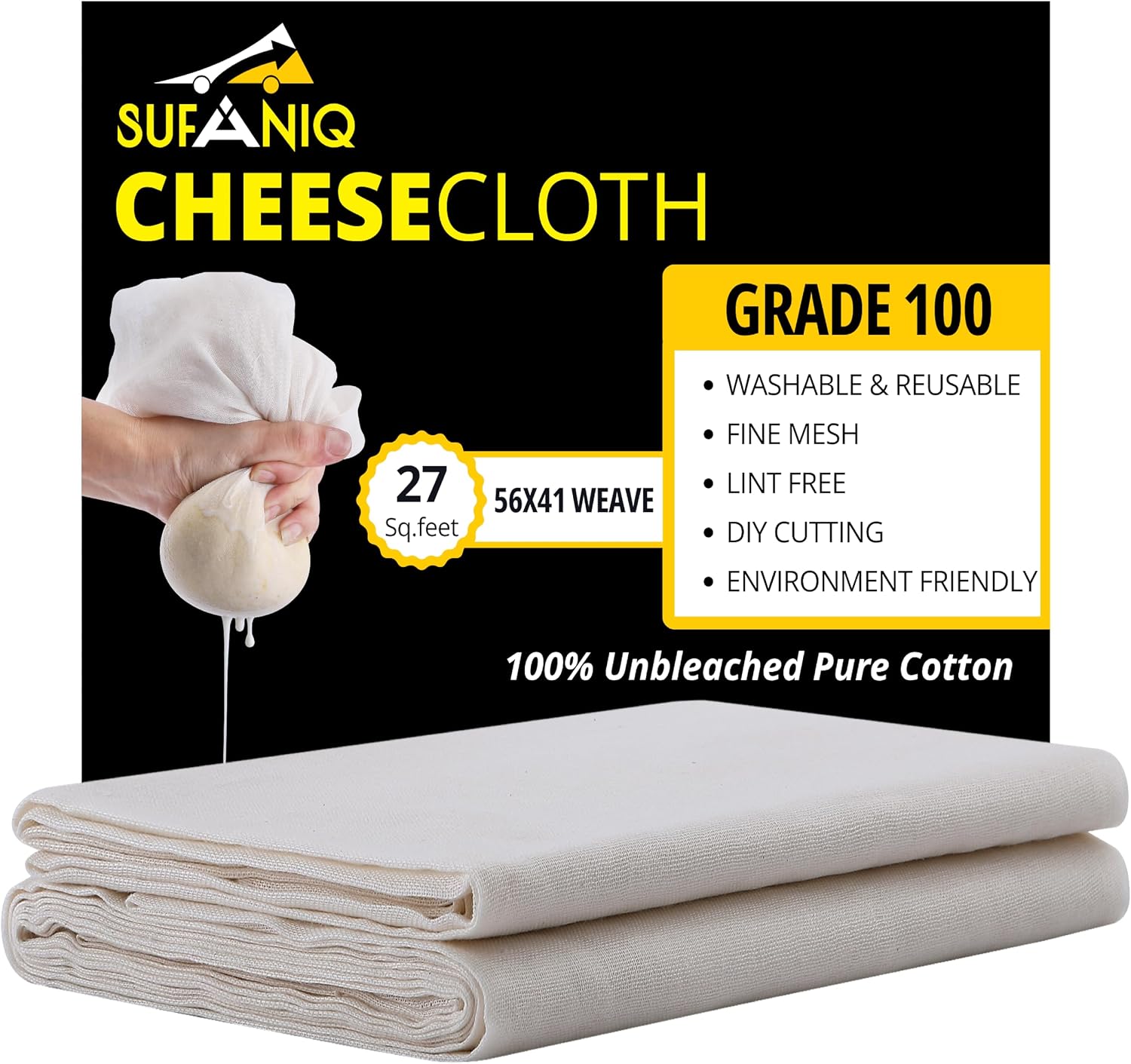 Detalle de Sufaniq グレード100 チーズクロス 100%ピュアコットン・未漂白・再利用可能