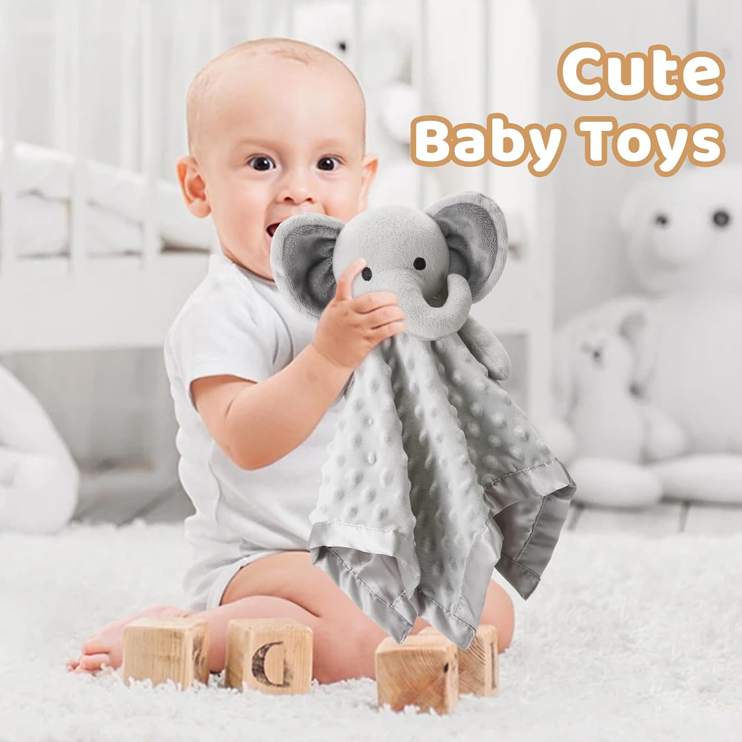 Detalle 2 de Pro Goleem Elephant Lovey, 16-Inch Gray Baby Security Blanket and Plush Toy