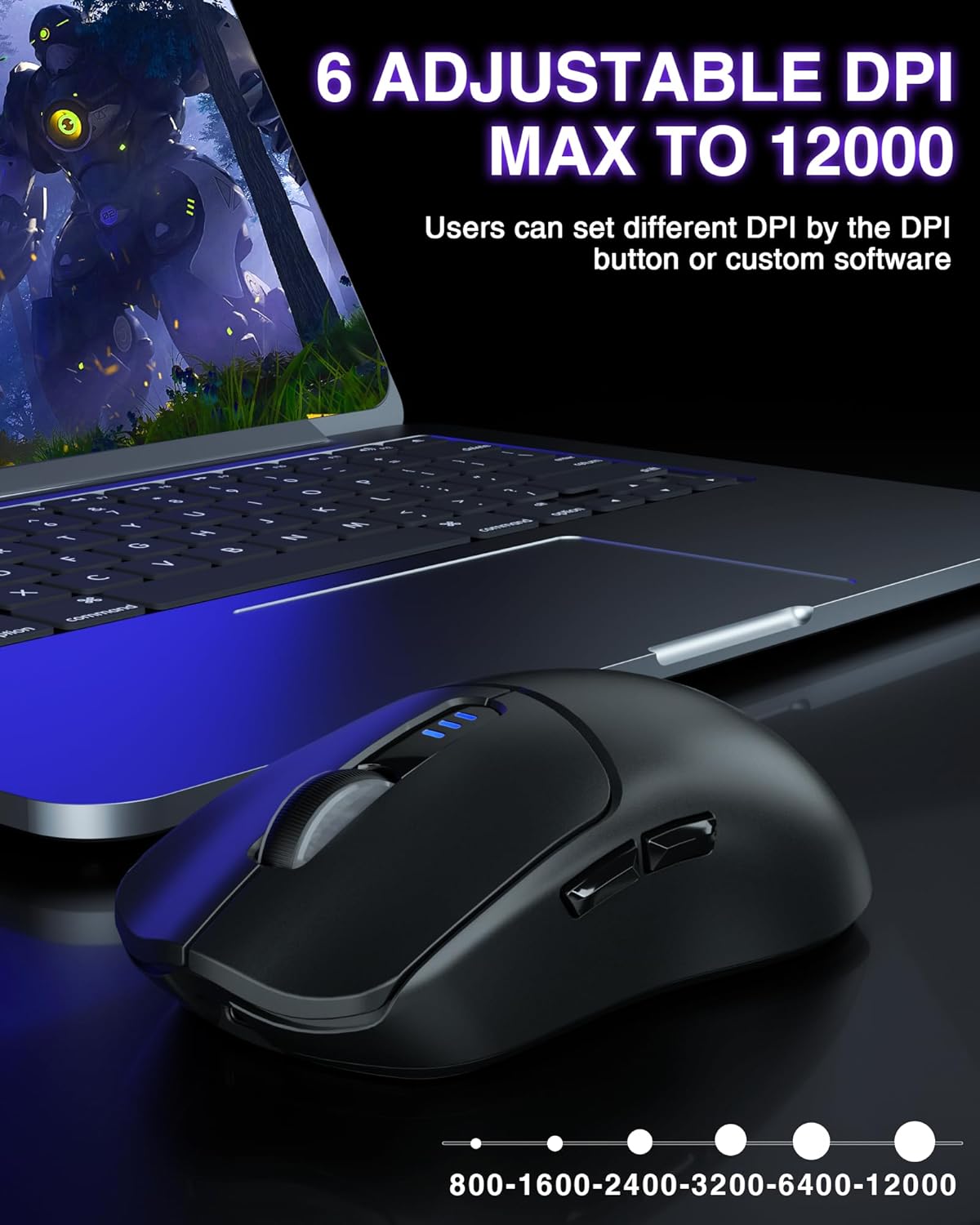 Detalle 2 de AULA SC580 Wireless Gaming Mouse: Tri-Mode, 12000 DPI, Lightweight & Programmable