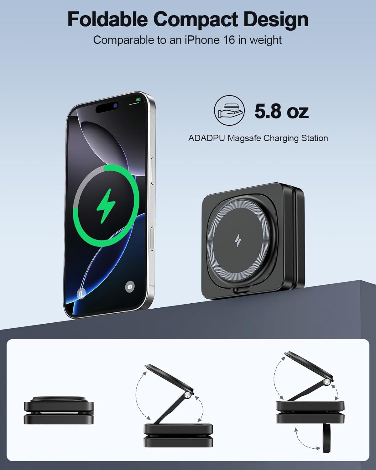 Thumbnail 1 de ADADPU 3 in 1 Magnetic Wireless Charging Stand (20W Included) – Foldable Travel Dock for iPhone, Apple Watch and AirPods