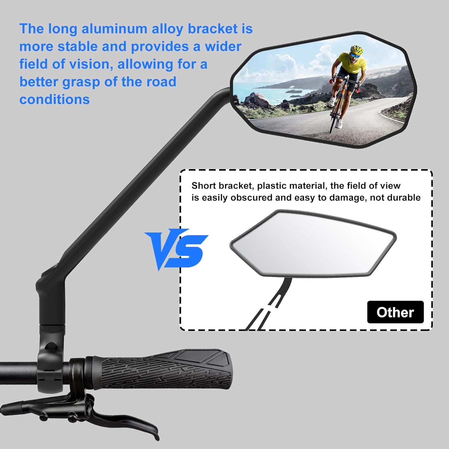 Thumbnail 4 de Diyife Long Bike Mirror with HD large wide-angle lens (1 pair) – 360° rotatable rearview for handlebars 22–25.5mm