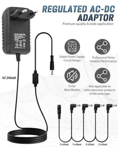 Detalle de STRICH SPA-10 Gitarrenpedal Netzteil – 9V DC, 1000mA, 4-Wege Daisy-Chain, 4‑fach Netzteil für Pedalboards, Spitze negativ