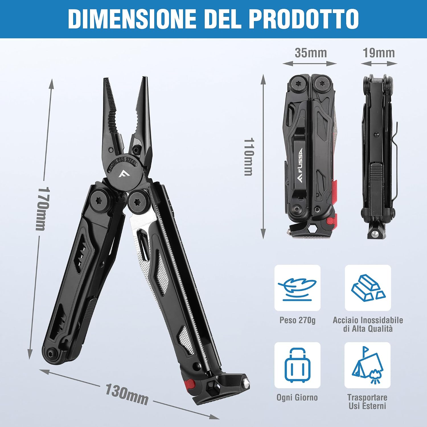 Thumbnail 2 de FLISSA Pinza Multiuso 19 In 1 – Strumento multifunzionale in acciaio inox con borsa Oxford
