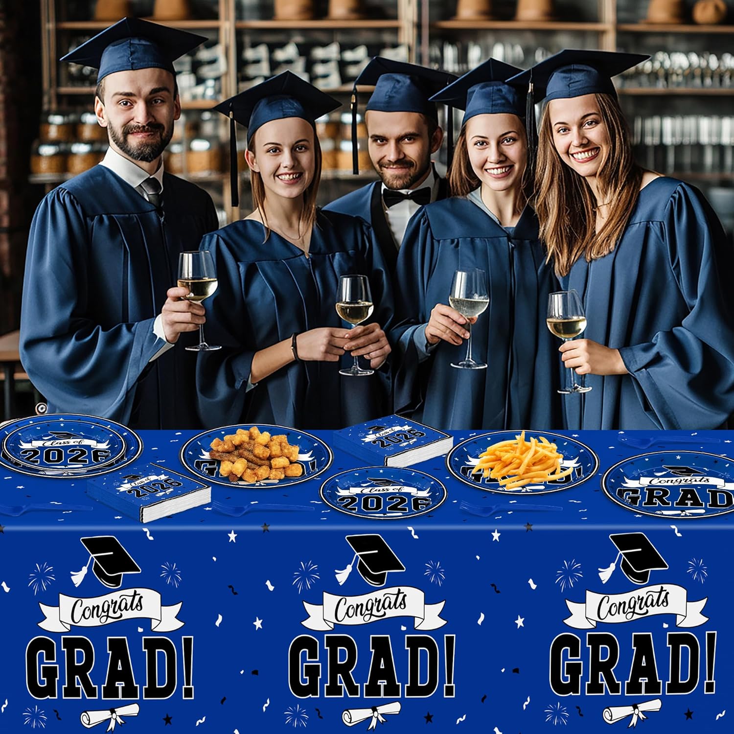 Thumbnail 6 de 122 Pcs 2026 Graduation Decorations Set: Blue Congrats Grad Dinnerware for Class of 2026 Party