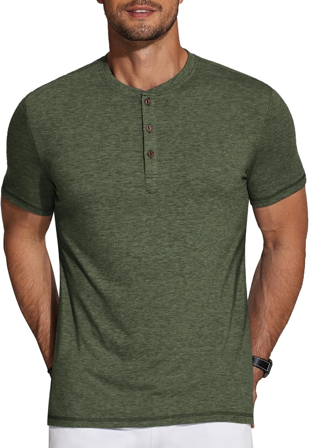 Detalle de COOFANDY Men's Henley Short Sleeve Casual Basic Tee