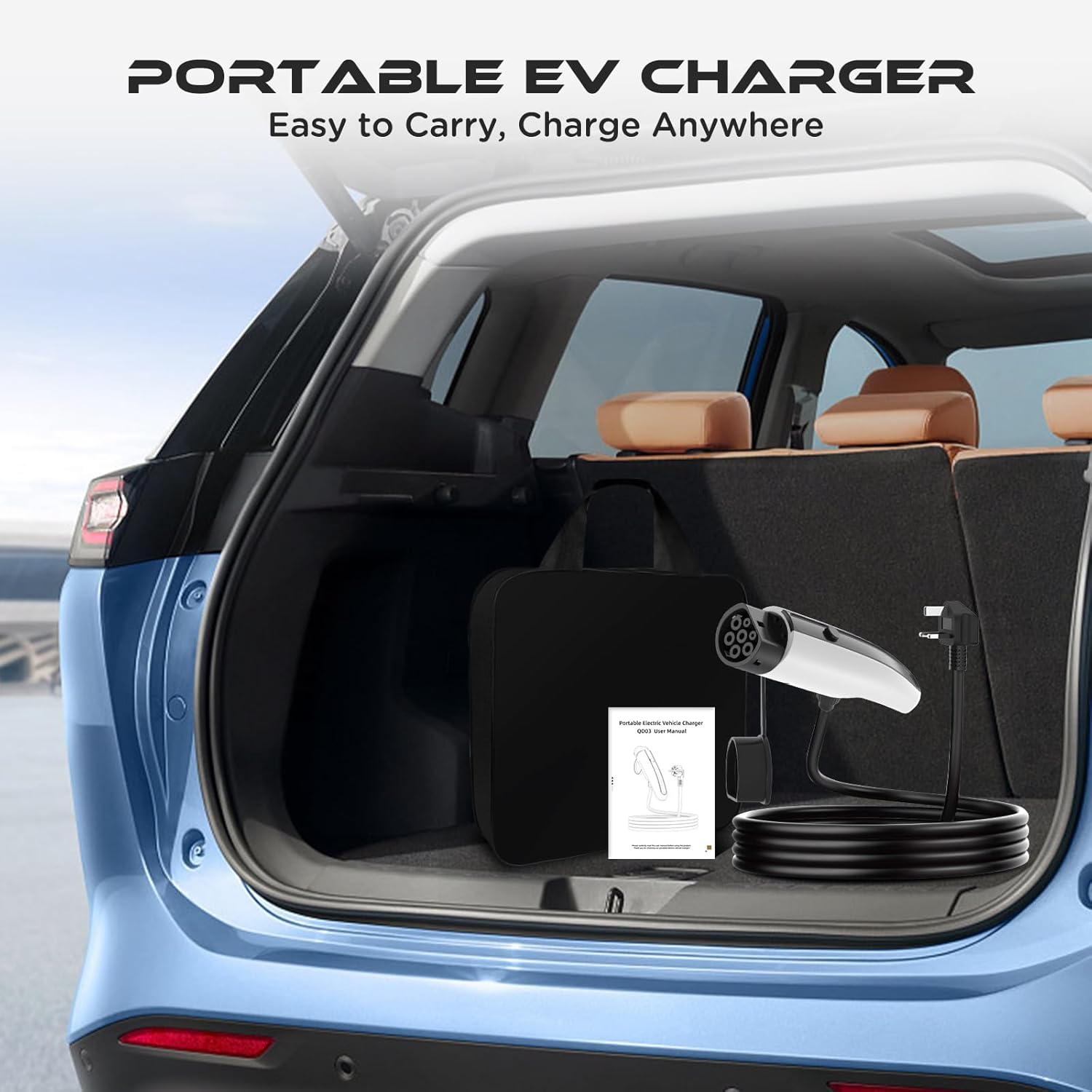 Thumbnail 6 de Portable EV charging cable Type 2 to 3-pin plug, 3kW (8/10/13A) with LED display and storage bag – 7.5m (White)