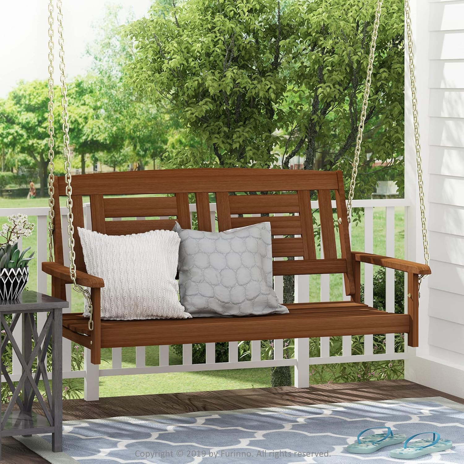 Thumbnail 1 de Furinno TIOMAN outdoor hanging wooden swing in Natural Meranti with metal chains