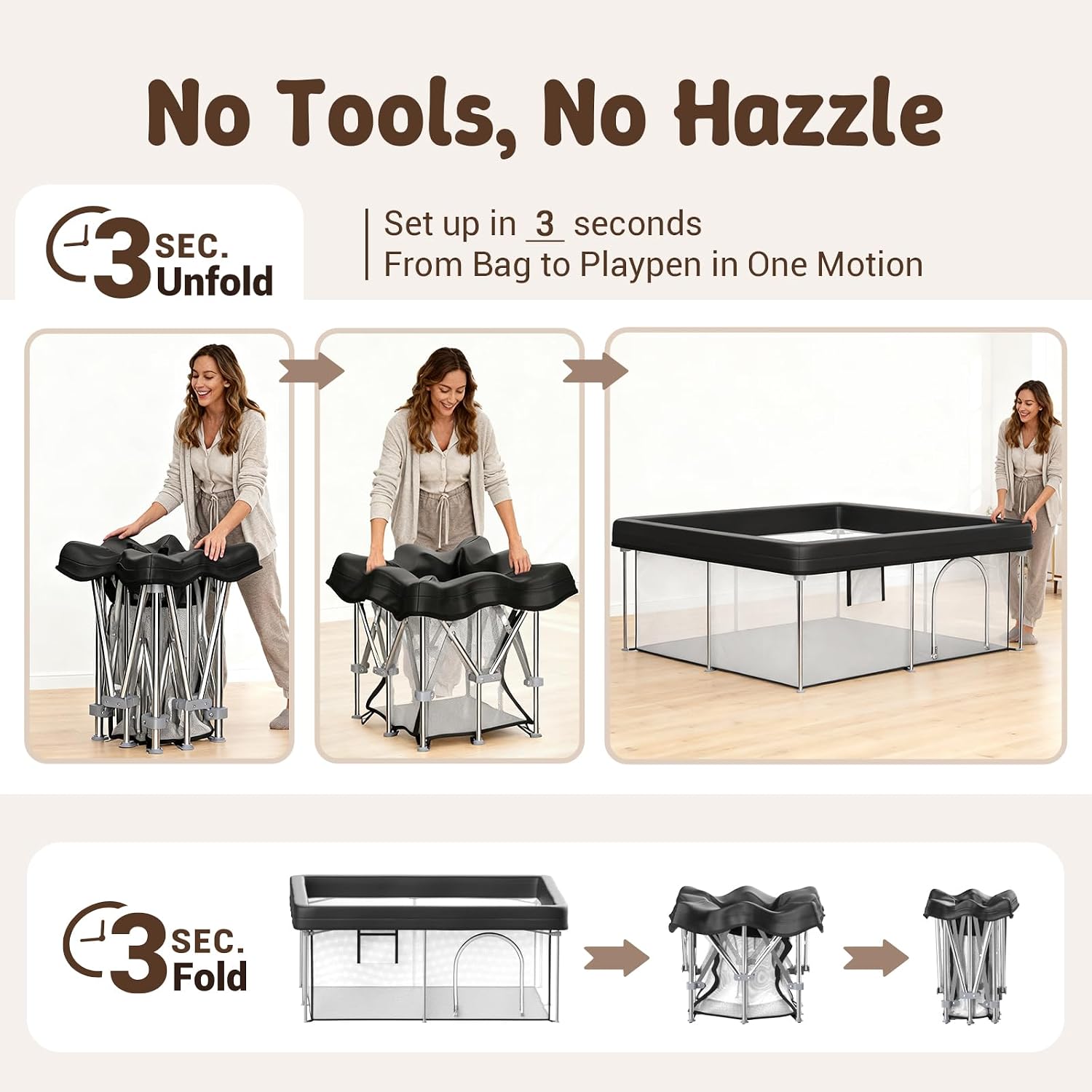 Detalle de Desque Baby Playpen with Mat, 50 x 50 in Foldable Play Yard with Mesh Sides
