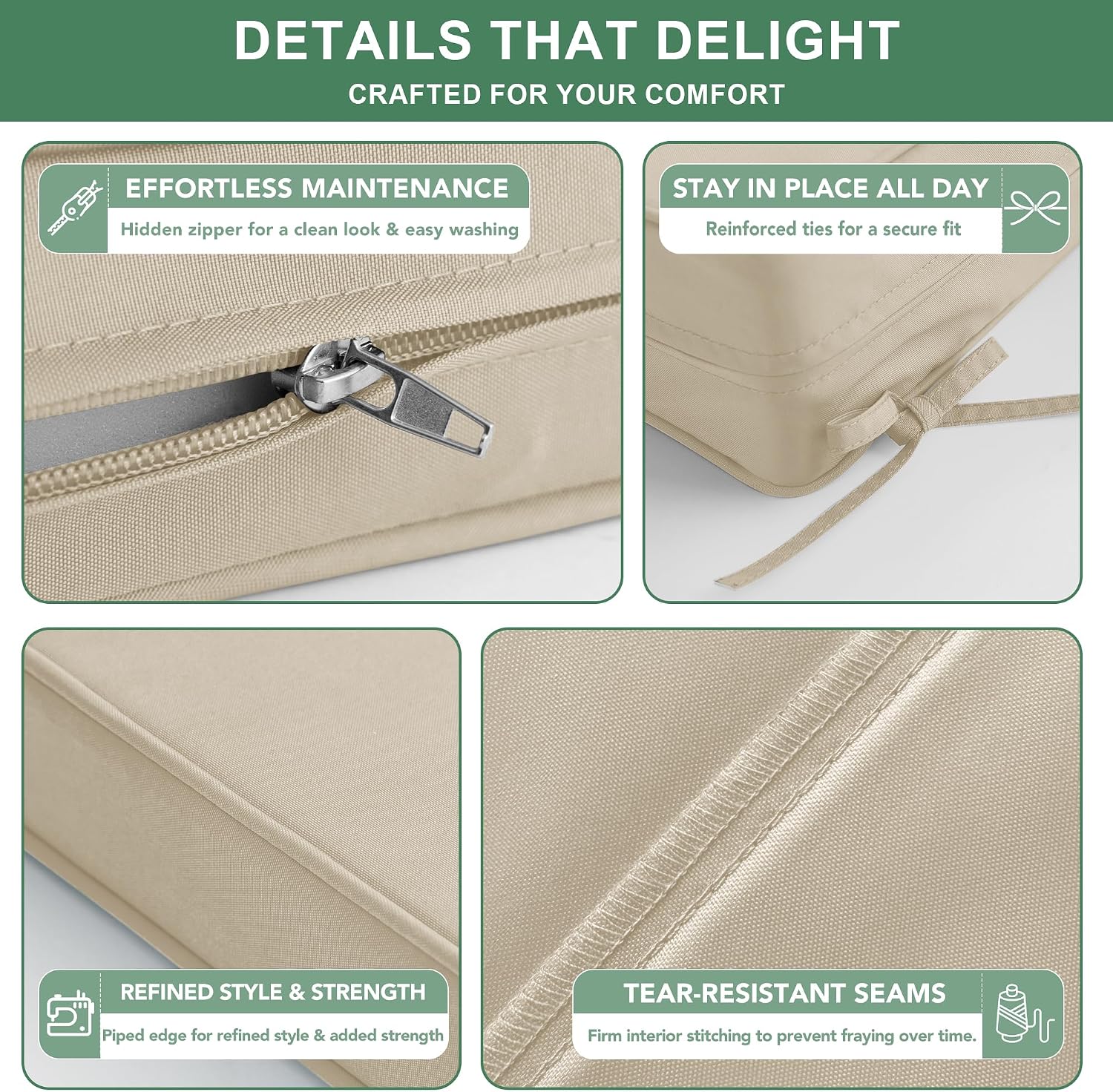 Thumbnail 4 de Summsun SSA-2424-Cream-4P Outdoor Chair Cushions, Cream, Set of 4
