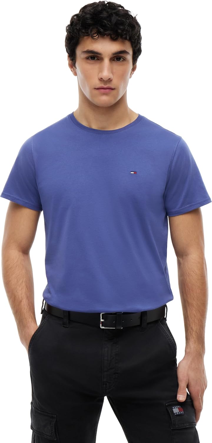 Detalle de Tommy Jeans Tjm Xslim Jersey Tee Dm0Dm04411 S/S T-Shirt Blu (Blue Storm), 3XL — polo slim cotone con branding minimale