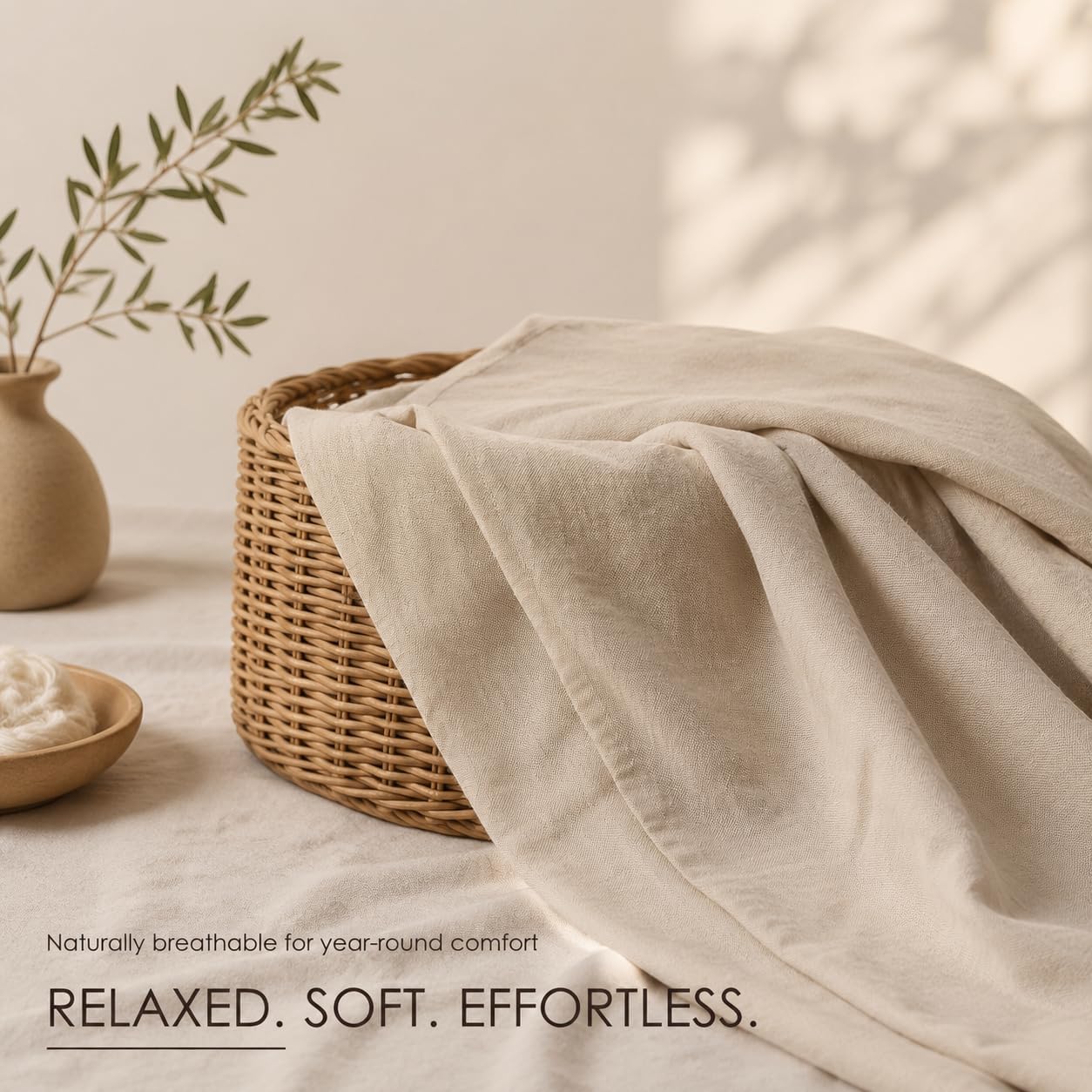 Detalle de MEISHANG 100% French Pure Linen Sheets Queen Size (4-Piece Set) with 16" Deep Pocket