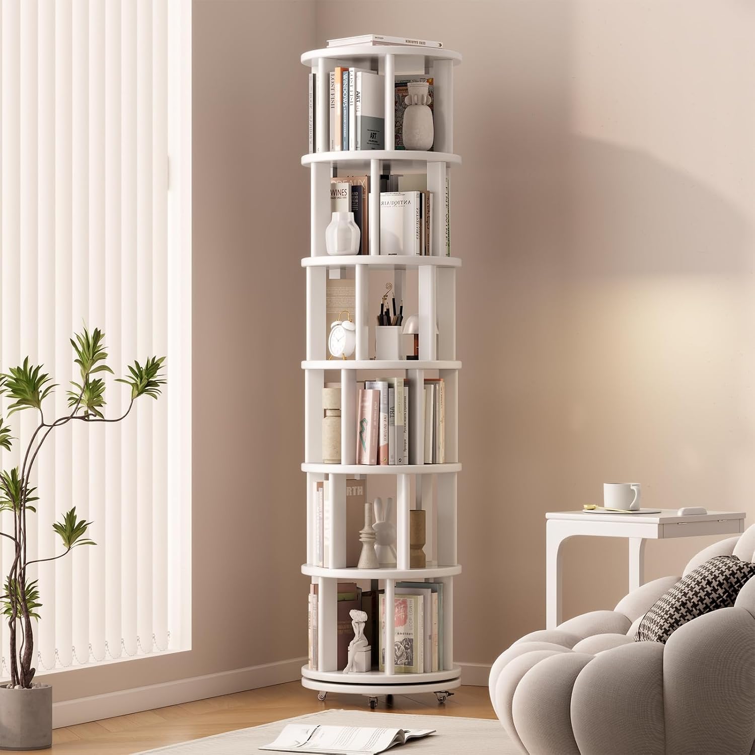 Detalle de Muwuele 6-Tier Rotating Bookshelf for Small Spaces