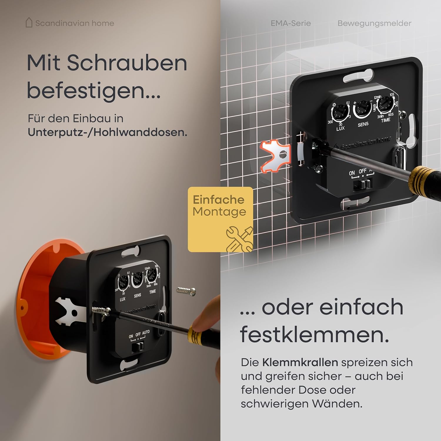 Thumbnail 5 de Scandinavian home Lysea Innen-Bewegungsmelder mit 3-Draht-Technik (Standardmaß, 55 x 55 mm), Anthrazit Matt
