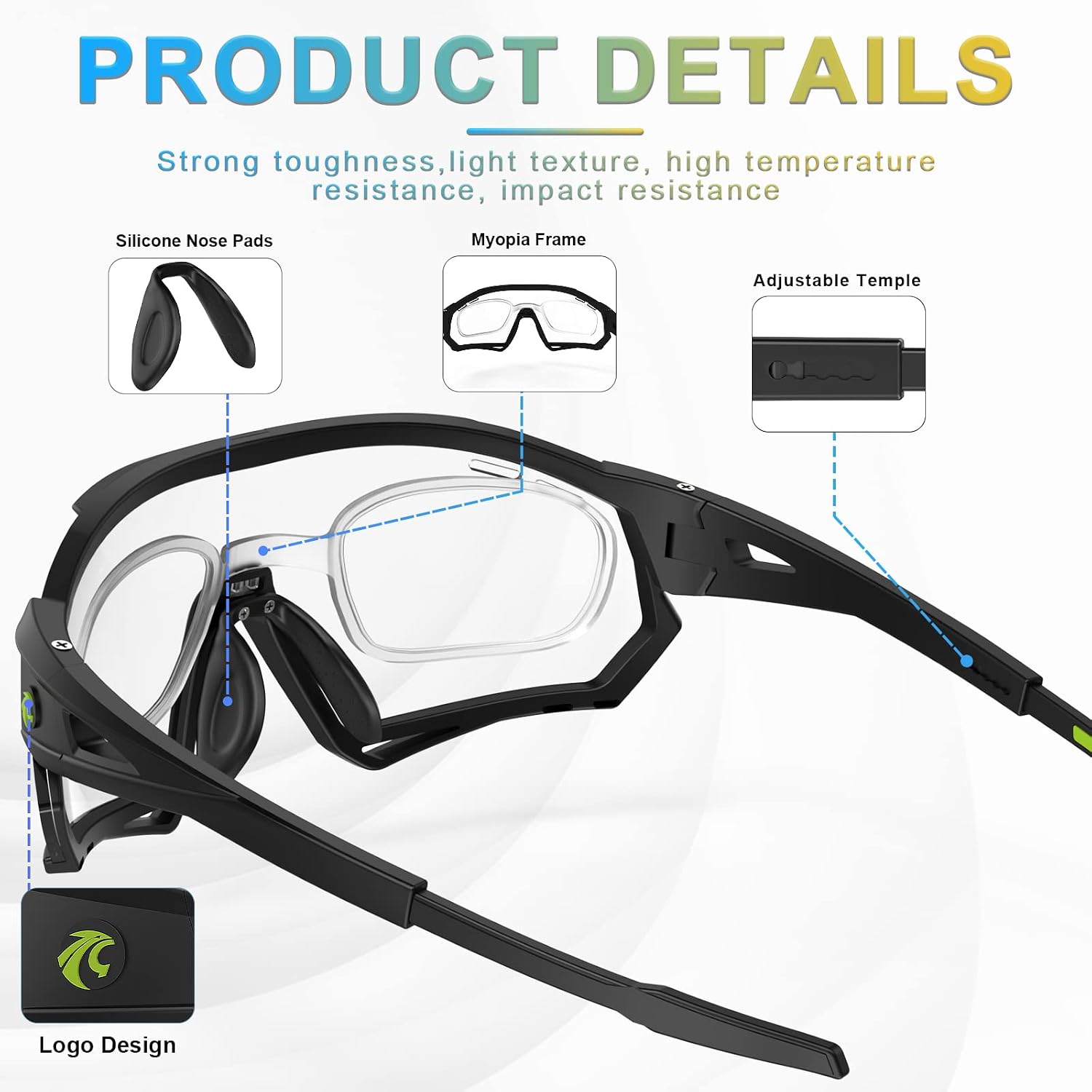 Detalle de Occhiali da ciclismo fotocromatici X-TIGER TR90 UV400 – Uomo/Donna, lenti PC resistenti