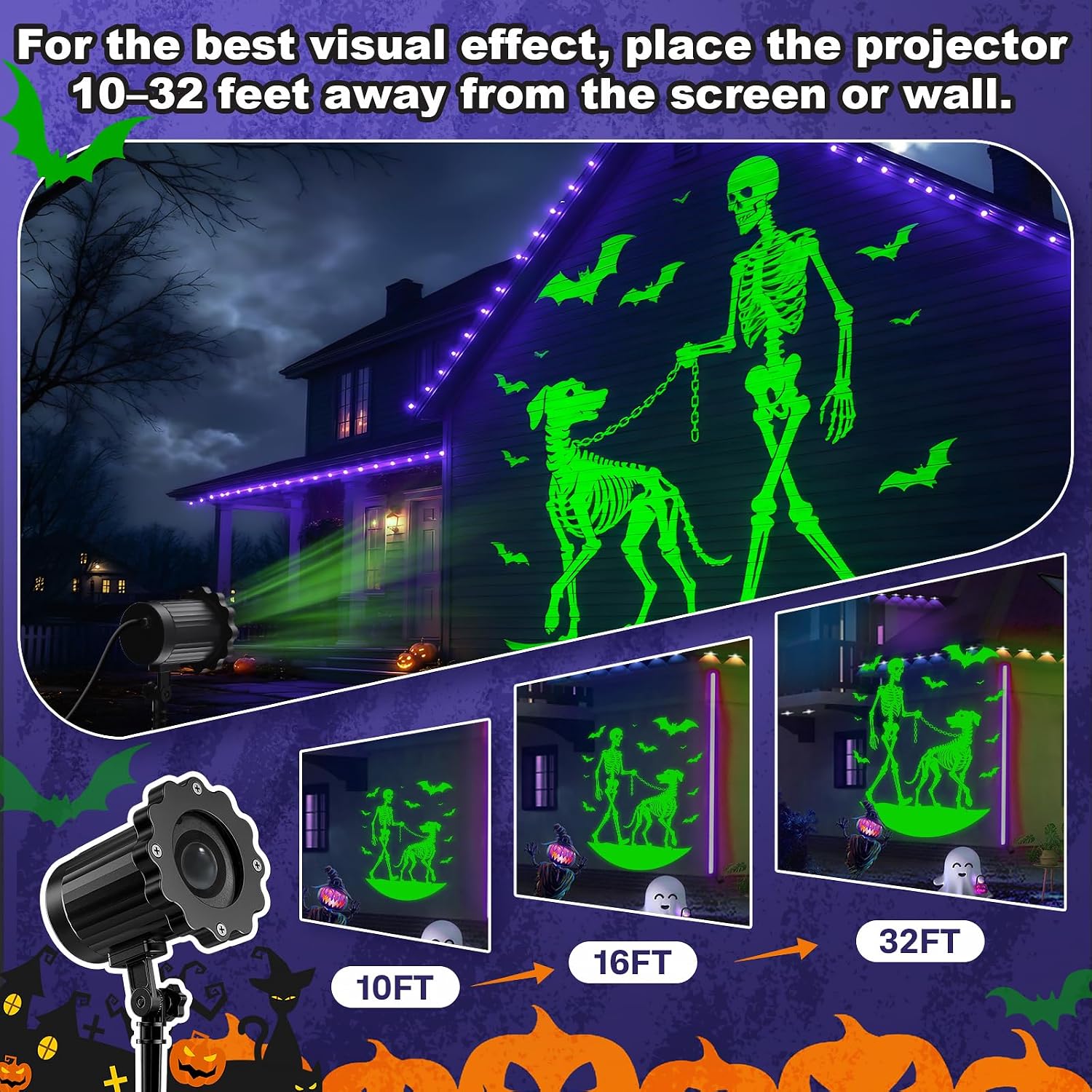 Detalle 1 de Halloween Projector Light with Skeleton Walking Dog Pattern