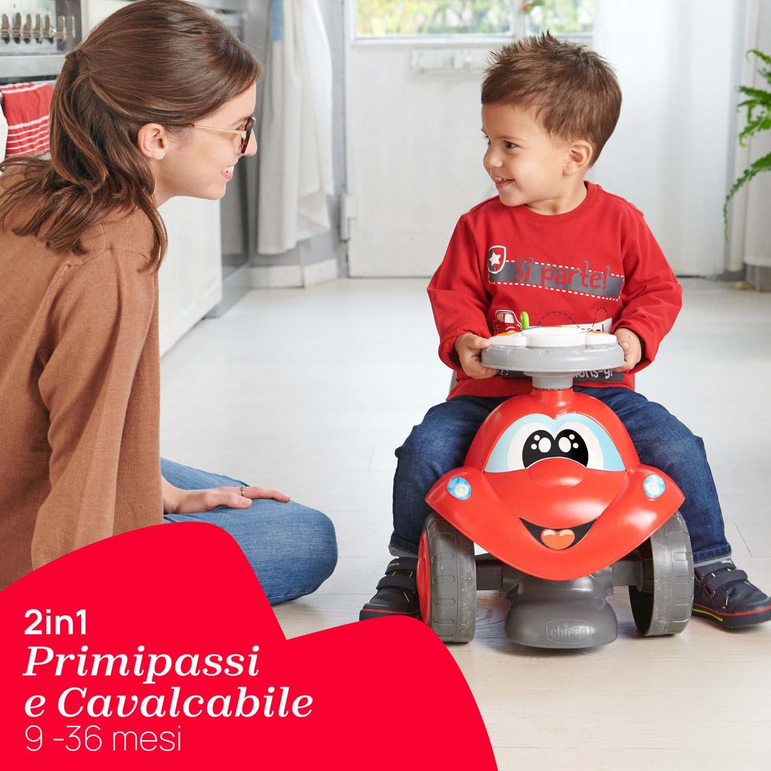 Thumbnail 2 de Chicco Billy Walk&Ride Eco+ 2-in-1: girello e cavalcabile evolutivo in plastica riciclata (Rosso)