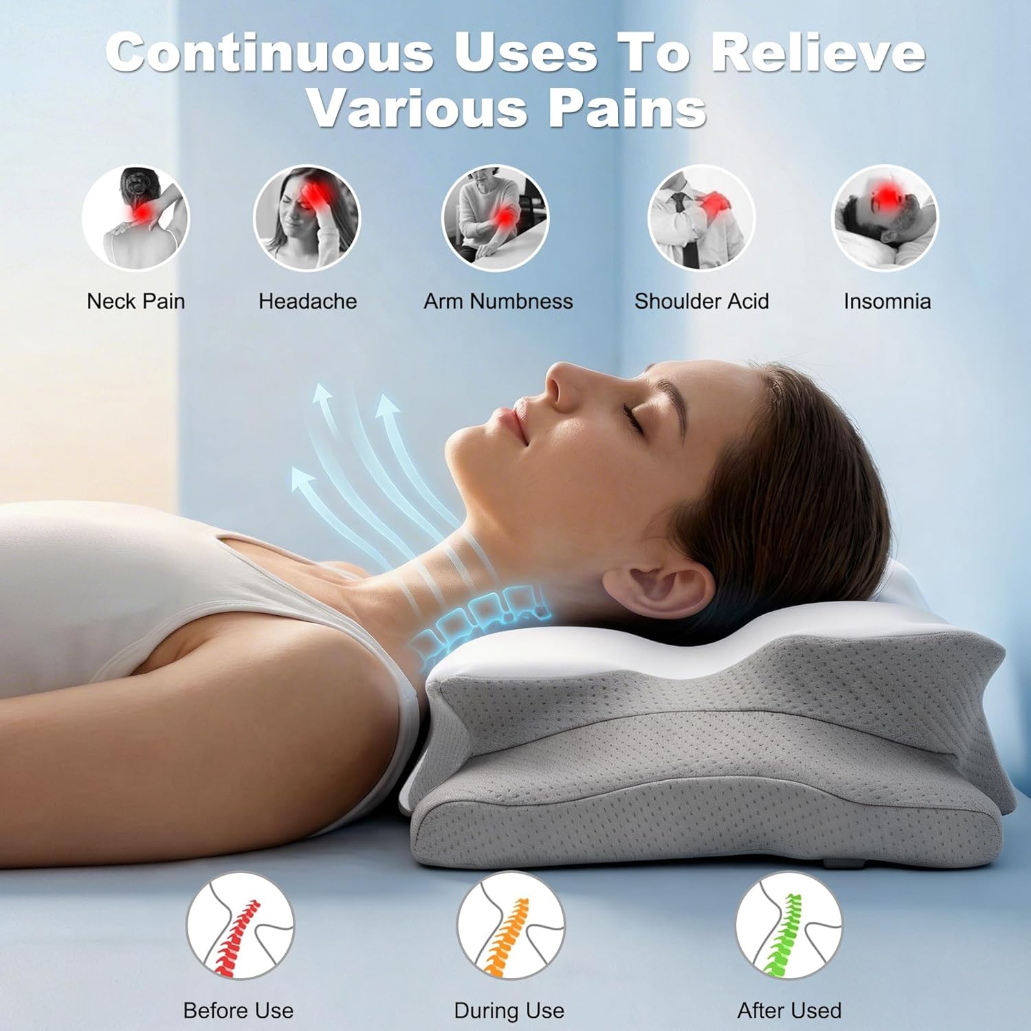Thumbnail 2 de VYLEE Cervical Memory Foam Neck Pillow: Adjustable Ergonomic Support for All Sleep Positions (Grey)